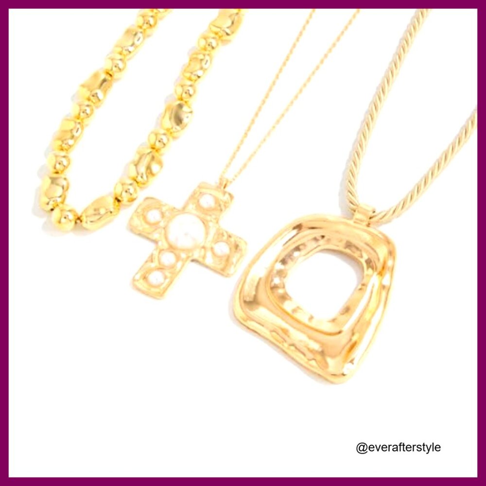 Chunky Statement Necklace Stack With Pendants - image 3